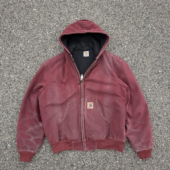 VTG Carhartt Active Jacket Quilt Lined Mens Large J68 BRK Brick Red Faded Grunge - Picture 1 of 9